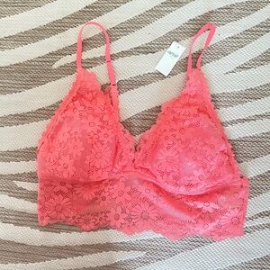 NWT Aerie Coral Floral Lace Bralette - Soft Wireless Comfort